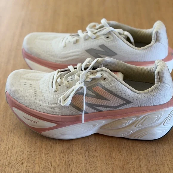 New Balance Women's Cream and Pink Fresh Foam Running Sneakers - Picture 3 of 5